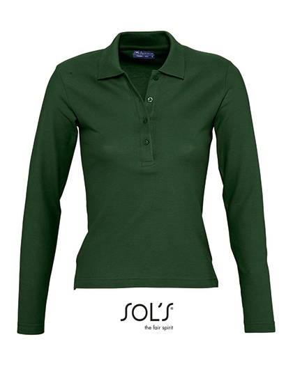 Women´s Long Sleeve Polo Podium zum Besticken und Bedrucken in der Farbe Golf Green mit Ihren Logo, Schriftzug oder Motiv.