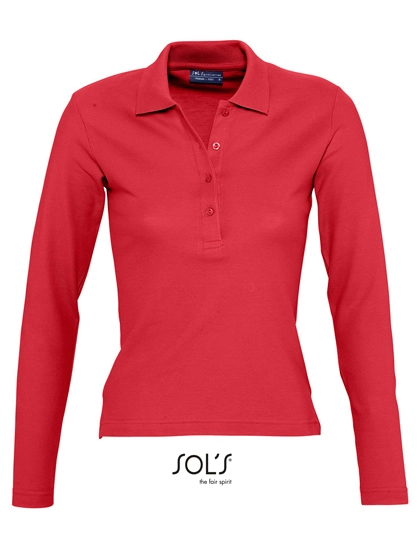 Women´s Long Sleeve Polo Podium zum Besticken und Bedrucken in der Farbe Red mit Ihren Logo, Schriftzug oder Motiv.