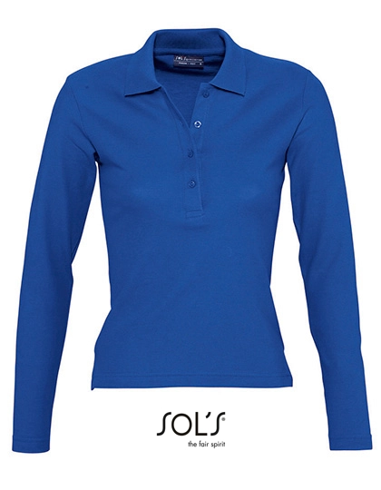 Women´s Long Sleeve Polo Podium zum Besticken und Bedrucken in der Farbe Royal Blue mit Ihren Logo, Schriftzug oder Motiv.