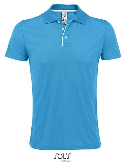 Men´s Sports Polo Shirt Performer zum Besticken und Bedrucken in der Farbe Aqua mit Ihren Logo, Schriftzug oder Motiv.