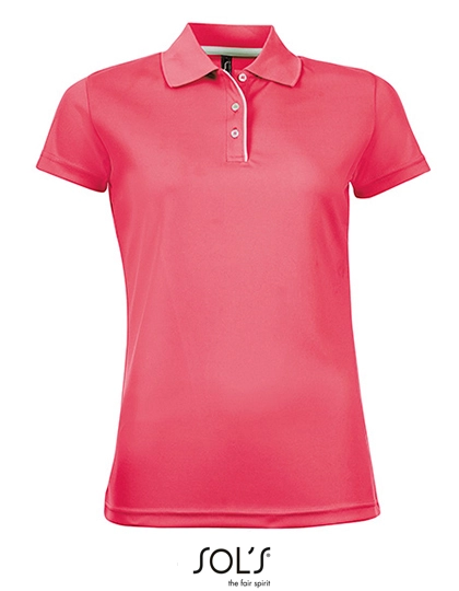 Women´s Sports Polo Shirt Performer zum Besticken und Bedrucken in der Farbe Neon Coral mit Ihren Logo, Schriftzug oder Motiv.