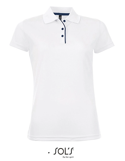 Women´s Sports Polo Shirt Performer zum Besticken und Bedrucken in der Farbe White mit Ihren Logo, Schriftzug oder Motiv.