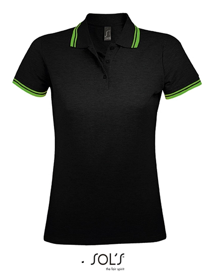 Women´s Polo Shirt Pasadena zum Besticken und Bedrucken in der Farbe Black-Lime mit Ihren Logo, Schriftzug oder Motiv.