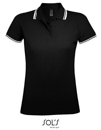 Women´s Polo Shirt Pasadena zum Besticken und Bedrucken in der Farbe Black-White mit Ihren Logo, Schriftzug oder Motiv.