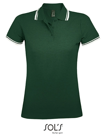 Women´s Polo Shirt Pasadena zum Besticken und Bedrucken in der Farbe Forest Green-White mit Ihren Logo, Schriftzug oder Motiv.