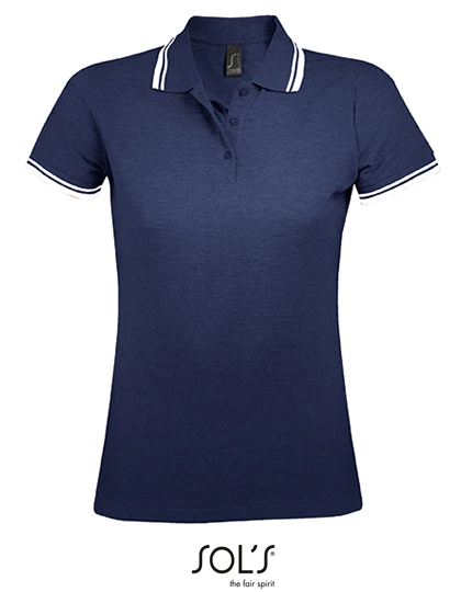 Women´s Polo Shirt Pasadena zum Besticken und Bedrucken in der Farbe French Navy-White mit Ihren Logo, Schriftzug oder Motiv.