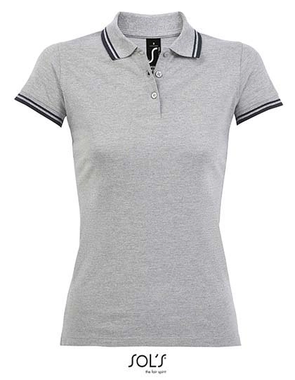 Women´s Polo Shirt Pasadena zum Besticken und Bedrucken in der Farbe Grey Melange-Navy mit Ihren Logo, Schriftzug oder Motiv.