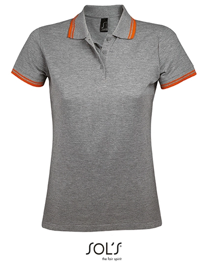 Women´s Polo Shirt Pasadena zum Besticken und Bedrucken in der Farbe Grey Melange-Orange mit Ihren Logo, Schriftzug oder Motiv.
