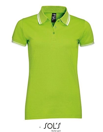 Women´s Polo Shirt Pasadena zum Besticken und Bedrucken in der Farbe Lime-White mit Ihren Logo, Schriftzug oder Motiv.