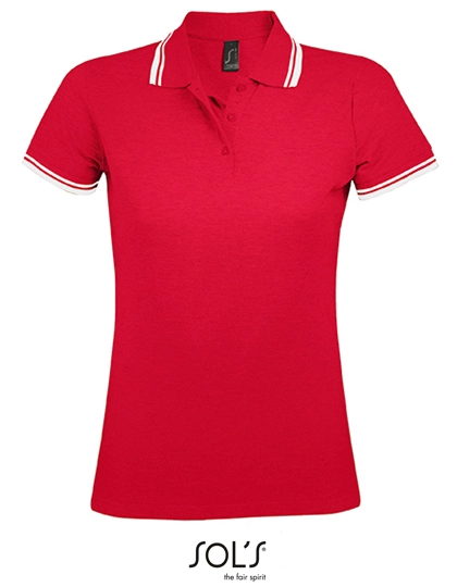 Women´s Polo Shirt Pasadena zum Besticken und Bedrucken in der Farbe Red-White mit Ihren Logo, Schriftzug oder Motiv.