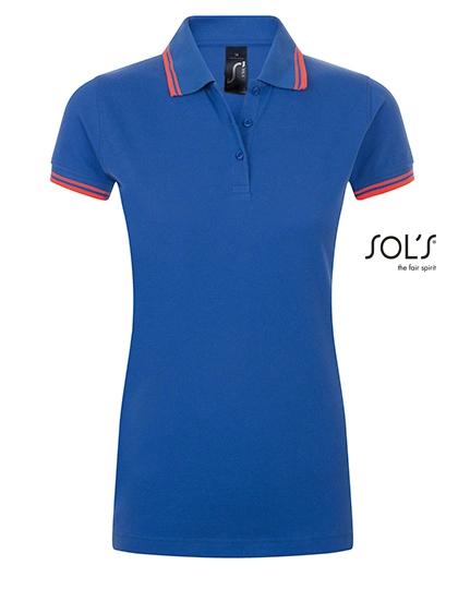 Women´s Polo Shirt Pasadena zum Besticken und Bedrucken in der Farbe Royal Blue-Neon Coral mit Ihren Logo, Schriftzug oder Motiv.