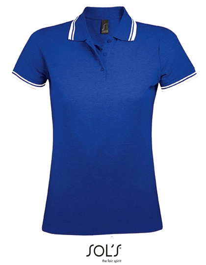 Women´s Polo Shirt Pasadena zum Besticken und Bedrucken in der Farbe Royal Blue-White mit Ihren Logo, Schriftzug oder Motiv.