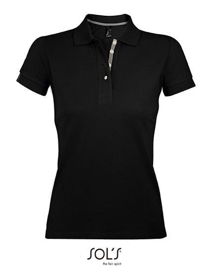 Women´s Polo Shirt Portland zum Besticken und Bedrucken in der Farbe Black-Grey (Solid) mit Ihren Logo, Schriftzug oder Motiv.