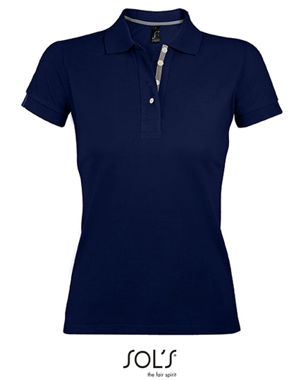 Women´s Polo Shirt Portland zum Besticken und Bedrucken in der Farbe French Navy-Grey (Solid) mit Ihren Logo, Schriftzug oder Motiv.