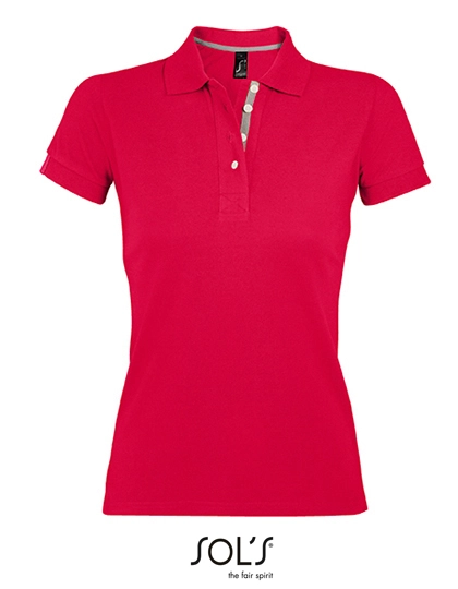 Women´s Polo Shirt Portland zum Besticken und Bedrucken in der Farbe Red-Grey (Solid) mit Ihren Logo, Schriftzug oder Motiv.