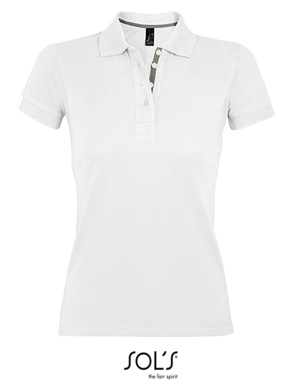 Women´s Polo Shirt Portland zum Besticken und Bedrucken in der Farbe White-Grey (Solid) mit Ihren Logo, Schriftzug oder Motiv.
