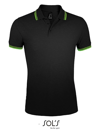Men´s Polo Shirt Pasadena zum Besticken und Bedrucken in der Farbe Black-Lime mit Ihren Logo, Schriftzug oder Motiv.