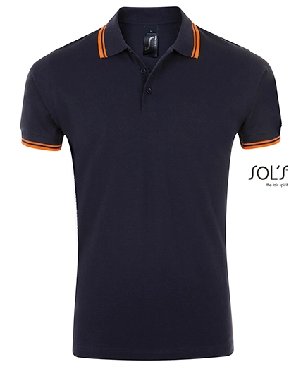 Men´s Polo Shirt Pasadena zum Besticken und Bedrucken in der Farbe French Navy-Neon Orange mit Ihren Logo, Schriftzug oder Motiv.