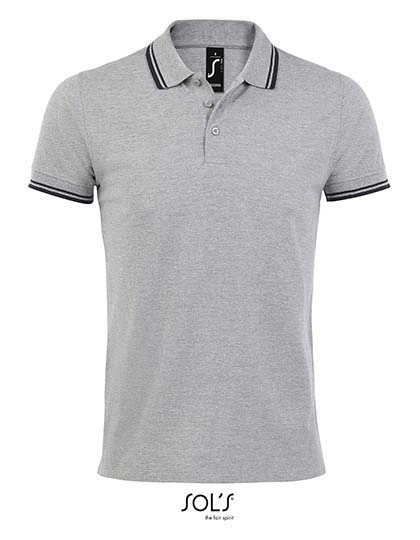 Men´s Polo Shirt Pasadena zum Besticken und Bedrucken in der Farbe Grey Melange-Navy mit Ihren Logo, Schriftzug oder Motiv.