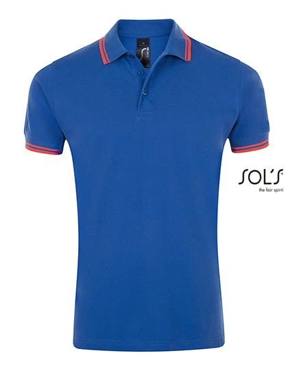 Men´s Polo Shirt Pasadena zum Besticken und Bedrucken in der Farbe Royal Blue-Neon Coral mit Ihren Logo, Schriftzug oder Motiv.