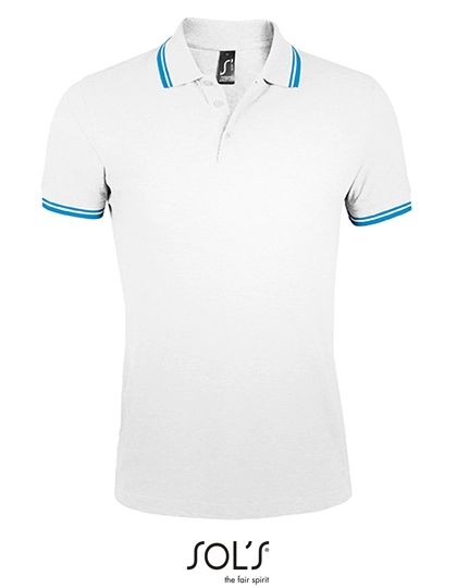 Men´s Polo Shirt Pasadena zum Besticken und Bedrucken in der Farbe White-Aqua mit Ihren Logo, Schriftzug oder Motiv.