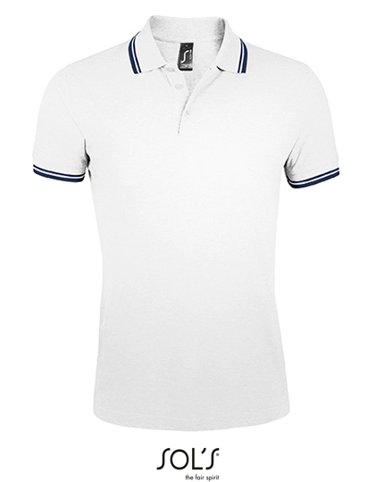 Men´s Polo Shirt Pasadena zum Besticken und Bedrucken in der Farbe White-Navy mit Ihren Logo, Schriftzug oder Motiv.