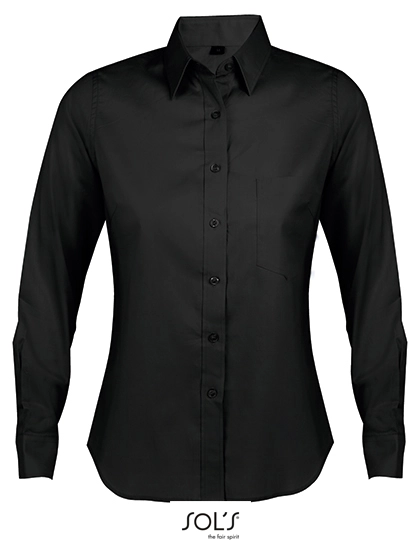 Women´s Long Sleeve Shirt Business zum Besticken und Bedrucken in der Farbe Black mit Ihren Logo, Schriftzug oder Motiv.