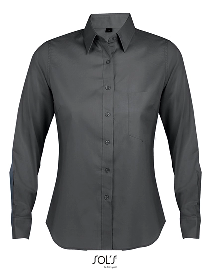 Women´s Long Sleeve Shirt Business zum Besticken und Bedrucken in der Farbe Titanium Grey mit Ihren Logo, Schriftzug oder Motiv.