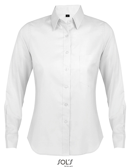 Women´s Long Sleeve Shirt Business zum Besticken und Bedrucken in der Farbe White mit Ihren Logo, Schriftzug oder Motiv.