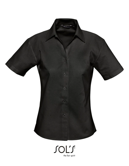Women´s Oxford-Blouse Elite Short Sleeve zum Besticken und Bedrucken in der Farbe Black mit Ihren Logo, Schriftzug oder Motiv.