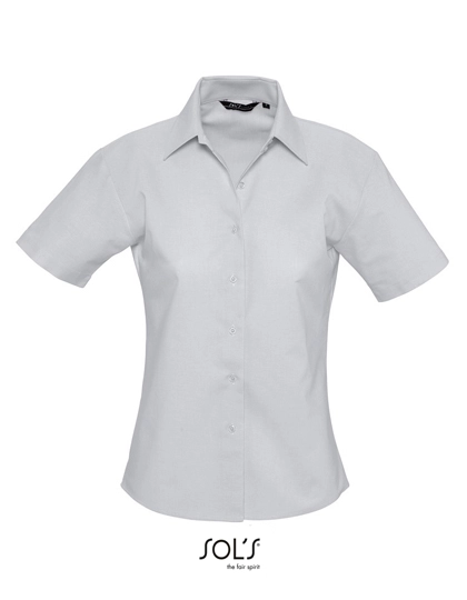 Women´s Oxford-Blouse Elite Short Sleeve zum Besticken und Bedrucken in der Farbe Silver mit Ihren Logo, Schriftzug oder Motiv.