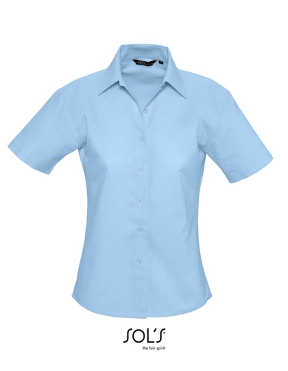 Women´s Oxford-Blouse Elite Short Sleeve zum Besticken und Bedrucken in der Farbe Sky Blue mit Ihren Logo, Schriftzug oder Motiv.
