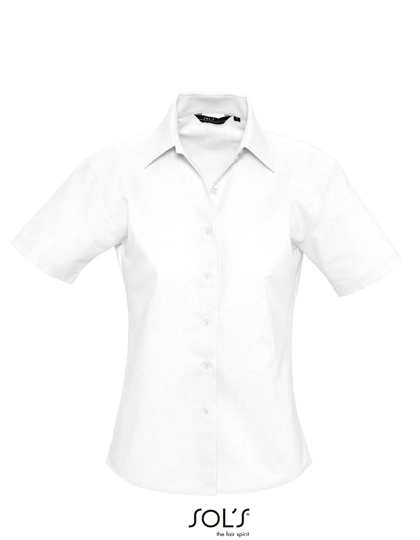 Women´s Oxford-Blouse Elite Short Sleeve zum Besticken und Bedrucken in der Farbe White mit Ihren Logo, Schriftzug oder Motiv.