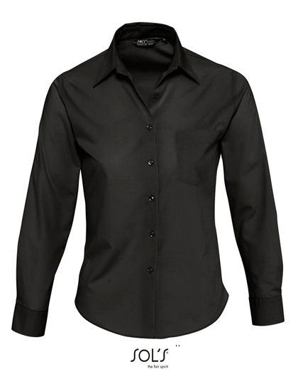 Popeline-Blouse Executive Long Sleeve zum Besticken und Bedrucken in der Farbe Black mit Ihren Logo, Schriftzug oder Motiv.