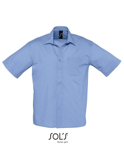 Popeline-Shirt Bristol Short Sleeve zum Besticken und Bedrucken in der Farbe Middle Blue mit Ihren Logo, Schriftzug oder Motiv.