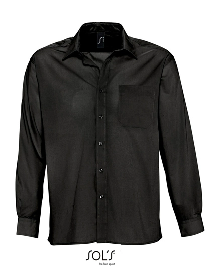 Popeline-Shirt Baltimore Long Sleeve zum Besticken und Bedrucken in der Farbe Black mit Ihren Logo, Schriftzug oder Motiv.