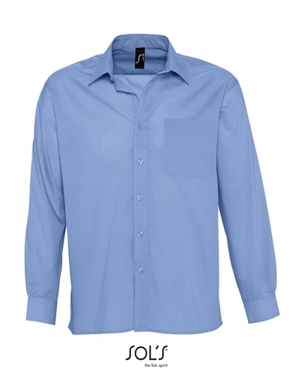 Popeline-Shirt Baltimore Long Sleeve zum Besticken und Bedrucken in der Farbe Middle Blue mit Ihren Logo, Schriftzug oder Motiv.