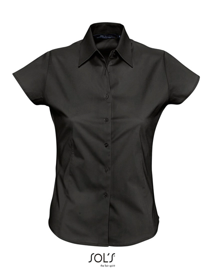Women´s Stretch-Blouse Excess Short Sleeve zum Besticken und Bedrucken in der Farbe Black mit Ihren Logo, Schriftzug oder Motiv.