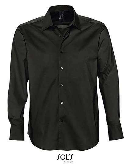 Men´s Stretch-Shirt Brighton Long Sleeve zum Besticken und Bedrucken in der Farbe Black mit Ihren Logo, Schriftzug oder Motiv.