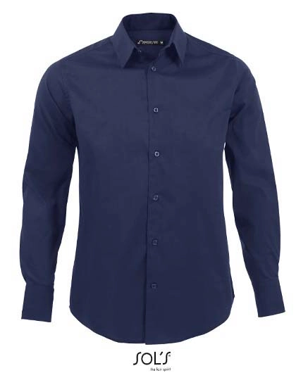 Men´s Stretch-Shirt Brighton Long Sleeve zum Besticken und Bedrucken in der Farbe Dark Blue mit Ihren Logo, Schriftzug oder Motiv.