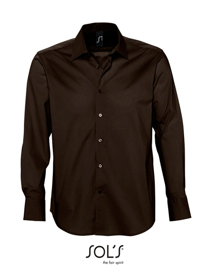 Men´s Stretch-Shirt Brighton Long Sleeve zum Besticken und Bedrucken in der Farbe Dark Brown mit Ihren Logo, Schriftzug oder Motiv.