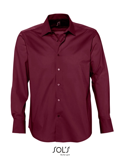 Men´s Stretch-Shirt Brighton Long Sleeve zum Besticken und Bedrucken in der Farbe Medium Burgundy mit Ihren Logo, Schriftzug oder Motiv.