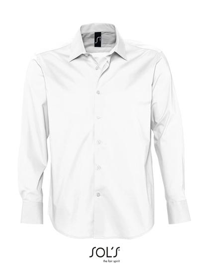 Men´s Stretch-Shirt Brighton Long Sleeve zum Besticken und Bedrucken in der Farbe White mit Ihren Logo, Schriftzug oder Motiv.