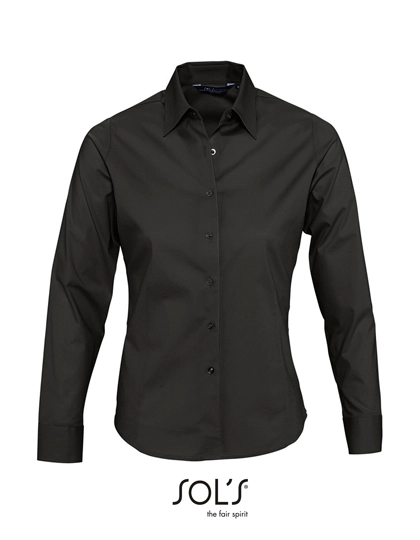 Women´s Long Sleeved Stretch Shirt Eden zum Besticken und Bedrucken in der Farbe Black mit Ihren Logo, Schriftzug oder Motiv.