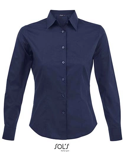Women´s Long Sleeved Stretch Shirt Eden zum Besticken und Bedrucken in der Farbe Dark Blue mit Ihren Logo, Schriftzug oder Motiv.