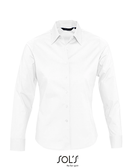 Women´s Long Sleeved Stretch Shirt Eden zum Besticken und Bedrucken in der Farbe White mit Ihren Logo, Schriftzug oder Motiv.