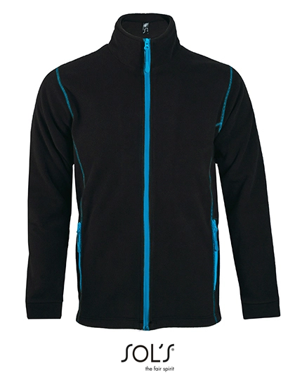 Men´s Micro Fleece Zipped Jacket Nova zum Besticken und Bedrucken in der Farbe Black-Aqua mit Ihren Logo, Schriftzug oder Motiv.