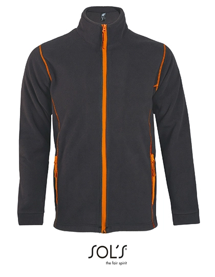 Men´s Micro Fleece Zipped Jacket Nova zum Besticken und Bedrucken in der Farbe Charcoal Grey (Solid)-Orange mit Ihren Logo, Schriftzug oder Motiv.