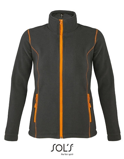 Women´s Micro Fleece Zipped Jacket Nova zum Besticken und Bedrucken in der Farbe Charcoal Grey (Solid)-Orange mit Ihren Logo, Schriftzug oder Motiv.