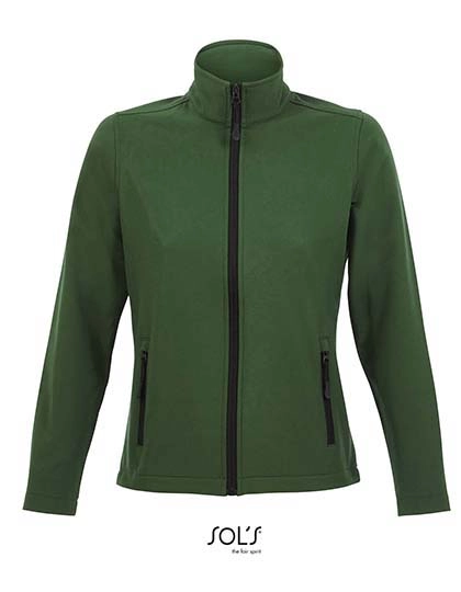 Women´s Softshell Zip Jacket Race zum Besticken und Bedrucken in der Farbe Bottle Green mit Ihren Logo, Schriftzug oder Motiv.